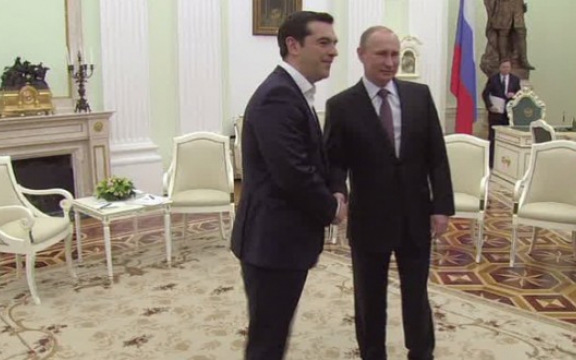 Grieks eerste minister Alexis Tsipras ontmoet Russisch president Vladimir Poetin in Moskou op 8 april 2015