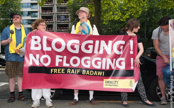 Actie Amnesty International in Brussel voor Raif Badawi