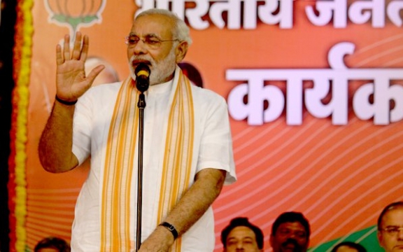 Narendra Modi, leider van de BJP, winnaar van de verkiezingen in India