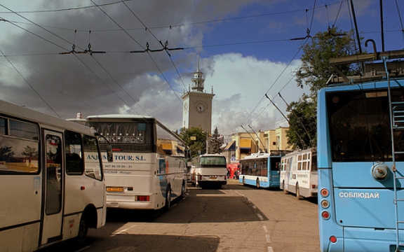 Het busstation van Simferopol, hoofdstad van de Krim in september 2013