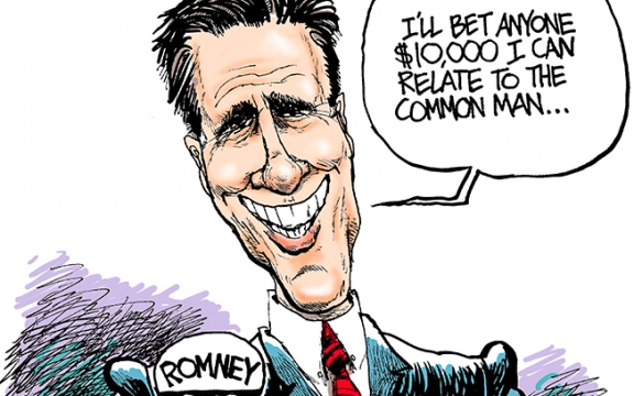 Als hij de nominatie haalt zal Romney flaters moeten vermijden. 'Wedden voor 10.000 dollar dat ik weet hoe een gewone mens leeft'. Hij dacht dat het grappig was. Net na zijn overwinning in Florida deed hij het weer. ''Ik hoef mij van de armen niets aan te trekken. Die hebben een goed opvangnet'. De traditionele elite van de Republikeinse partij is er niet gerust in