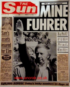 Dit voorstel van cover met getrukeerde Hitlergroet ging zelfs voor de anti-syndicale redactie van het roddelblad The Sun te ver. De krant verscheen met een wit blad.