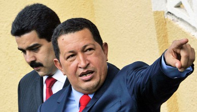 President Hugo Chávez in 2008 met zijn toenmalige minister van buitenlandse zaken Nicolás Maduro