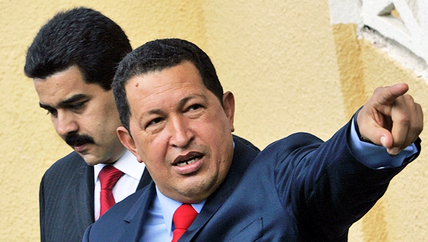 President Hugo Chávez in 2008 met zijn toenmalige minister van buitenlandse zaken Nicolás Maduro