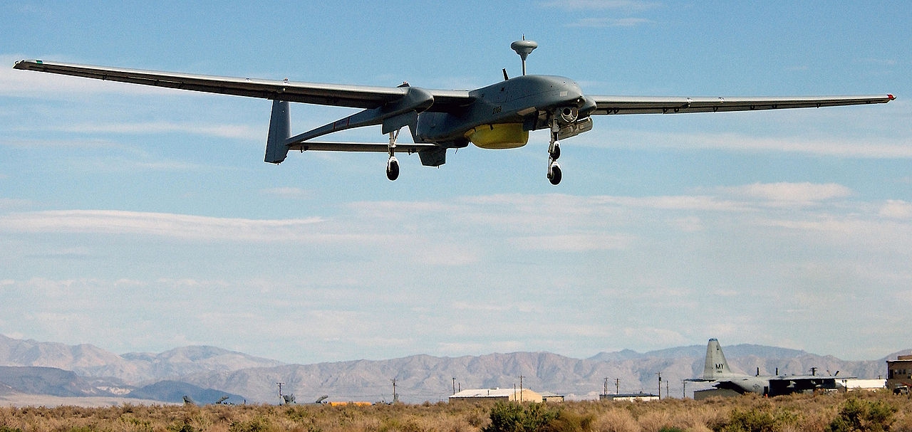 Deze IAI Heron drone van het Amerikaanse leger is een product van de Israëlische wapenindustrie