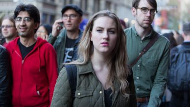 Jonge New Yorkers op weg naar een meeting van Bernie Sanders op 13 april 2016