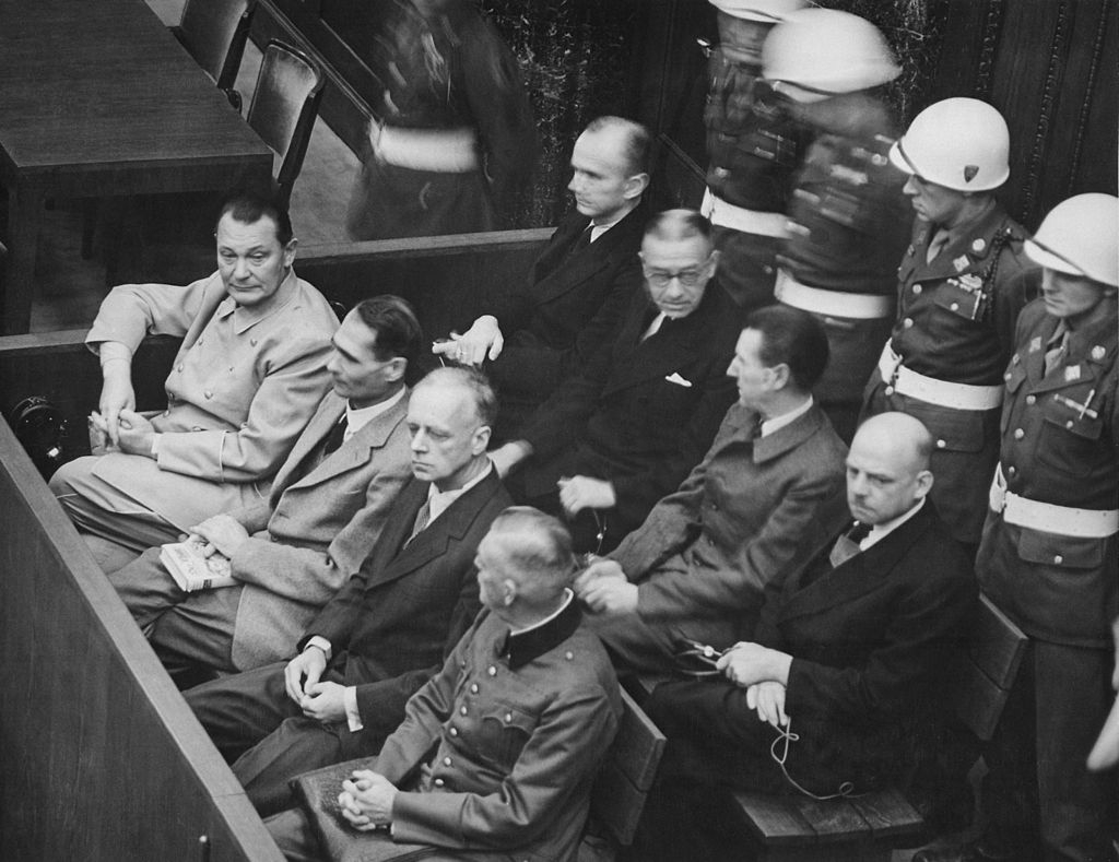 Hermann Göring tijdens het proces van Nuerenberg