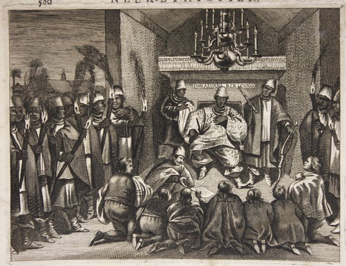 Nederlandse handelaars worden ontvangen aan het Kongolese Hof