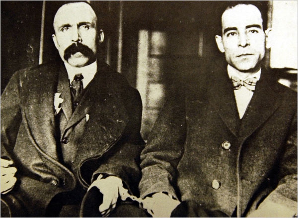 Sacco en Vanzetti tijdens hun proces