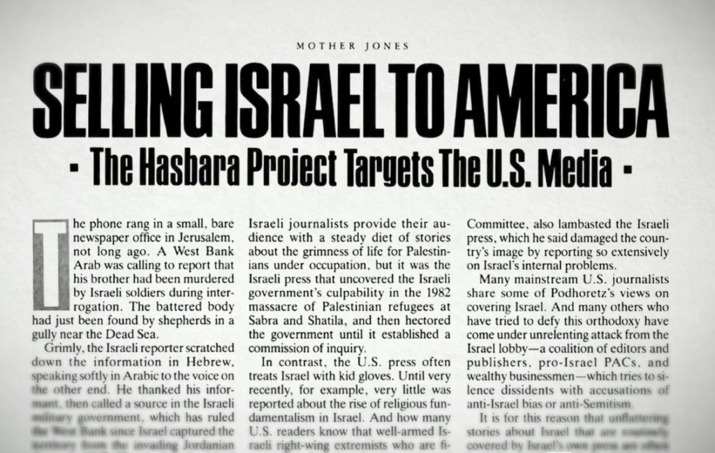 De hasbara in de VS is niet geheim. Informatie circulceert vrij. Ze wordt alleen nooit overgenomen, laat staan vermeld, in nieuws en duiding op de grote zenders