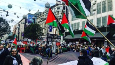 Solidariteitsactie voor Palestina in de Londense Oxford Street
