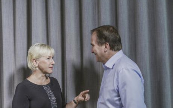 Zweeds minister van Buitenlandse Zaken Margot Wallström met eerste minister Stefan Löfven