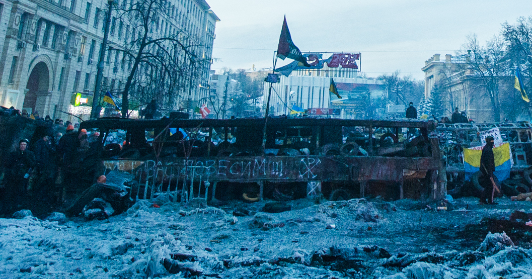 Barrikade in de Hrushevskogo-straat op 26 januari 2014 in de hoofdstad Kiev
