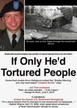Bradley Manning, 35 jaar om oorlogsmisdaden aan te klagen. De daders werden niet eens verhoord.