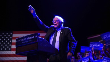 Bernie Sanders spreekt op 1 april 2016 16.000 mensen toe in St. Mary’s Park, South Bronx, een van de armste wijken van New York City